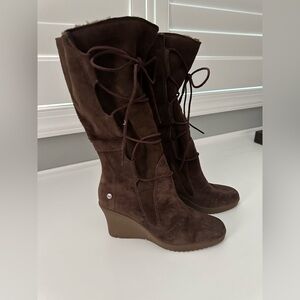 Ugg | Brown Elsey Tall Wedge Lace Up Boot
